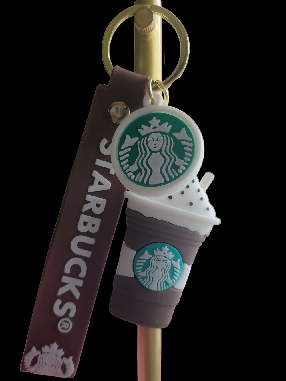 Starbucks Brown & White Drink Keychain with Green Logo